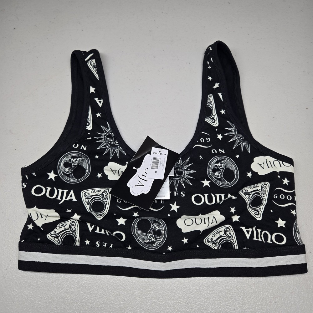 Torrid Women Bra 0 Black Ouija Cotton Scoop Neck Bralette Wireless NWT